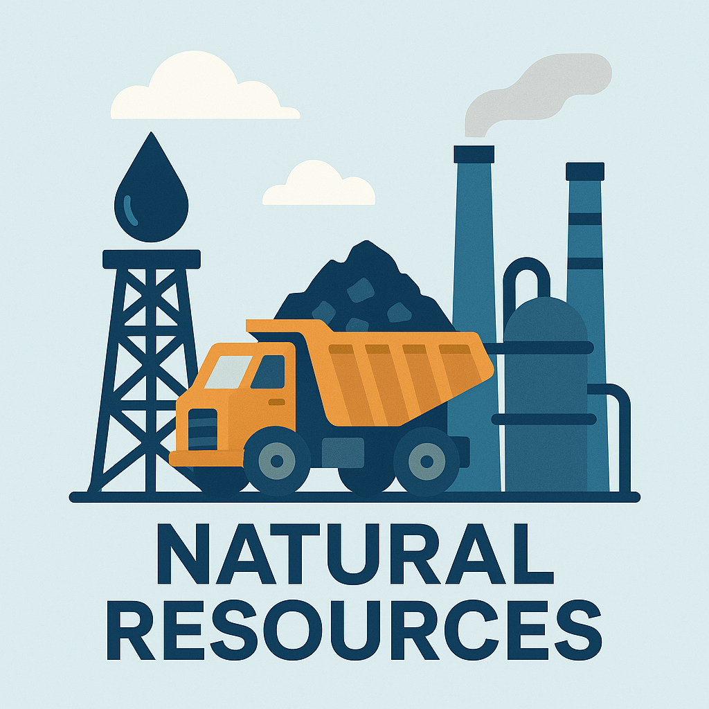 Natural resource risk illustration with oil, gas, and environmental icons