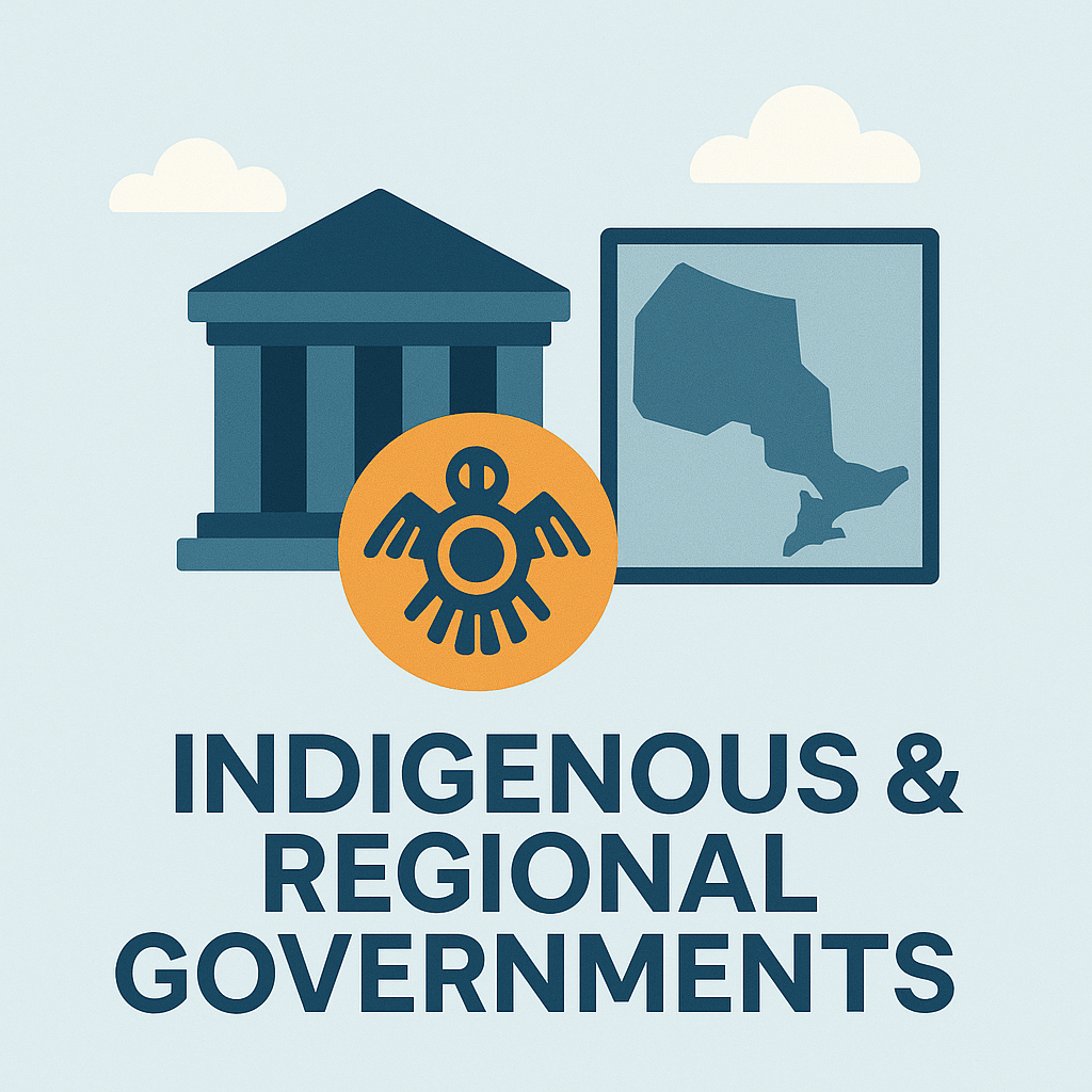 Indigenous governance and land advisory illustration with community icons